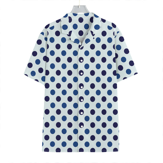 White And Blue Polka Dot Pattern Print Hawaiian Shirt