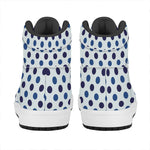 White And Blue Polka Dot Pattern Print High Top Leather Sneakers