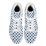 White And Blue Polka Dot Pattern Print High Top Leather Sneakers