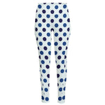 White And Blue Polka Dot Pattern Print High-Waisted Pocket Leggings