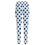 White And Blue Polka Dot Pattern Print High-Waisted Pocket Leggings