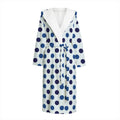 White And Blue Polka Dot Pattern Print Hooded Bathrobe