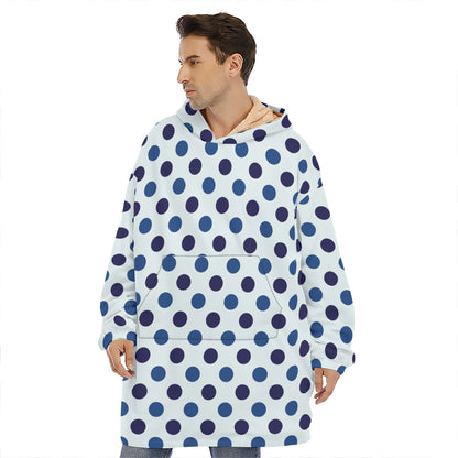 White And Blue Polka Dot Pattern Print Hoodie Blanket