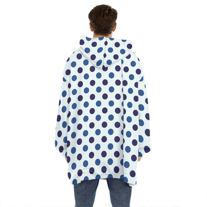 White And Blue Polka Dot Pattern Print Hoodie Blanket