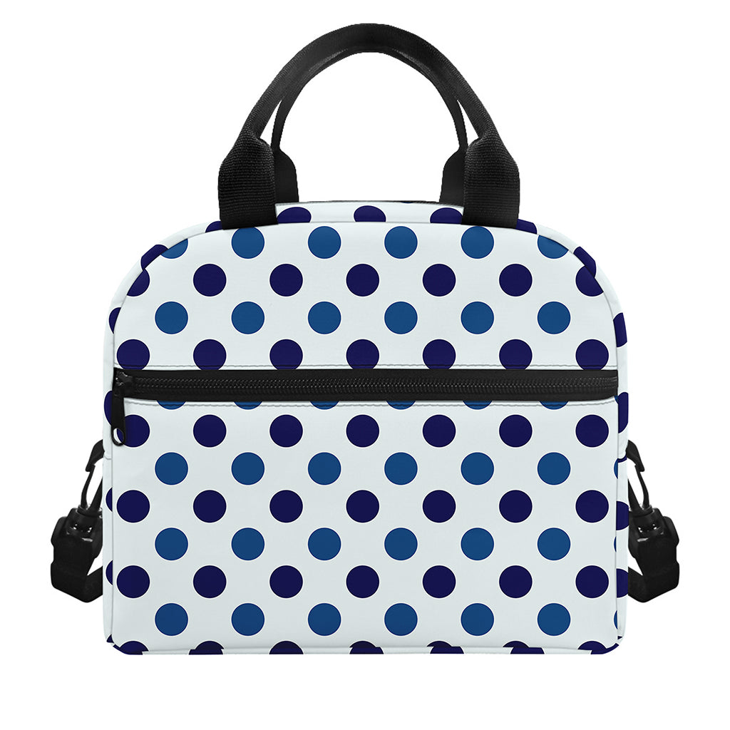 White And Blue Polka Dot Pattern Print Insulated Lunch Bag