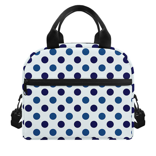 White And Blue Polka Dot Pattern Print Insulated Lunch Bag