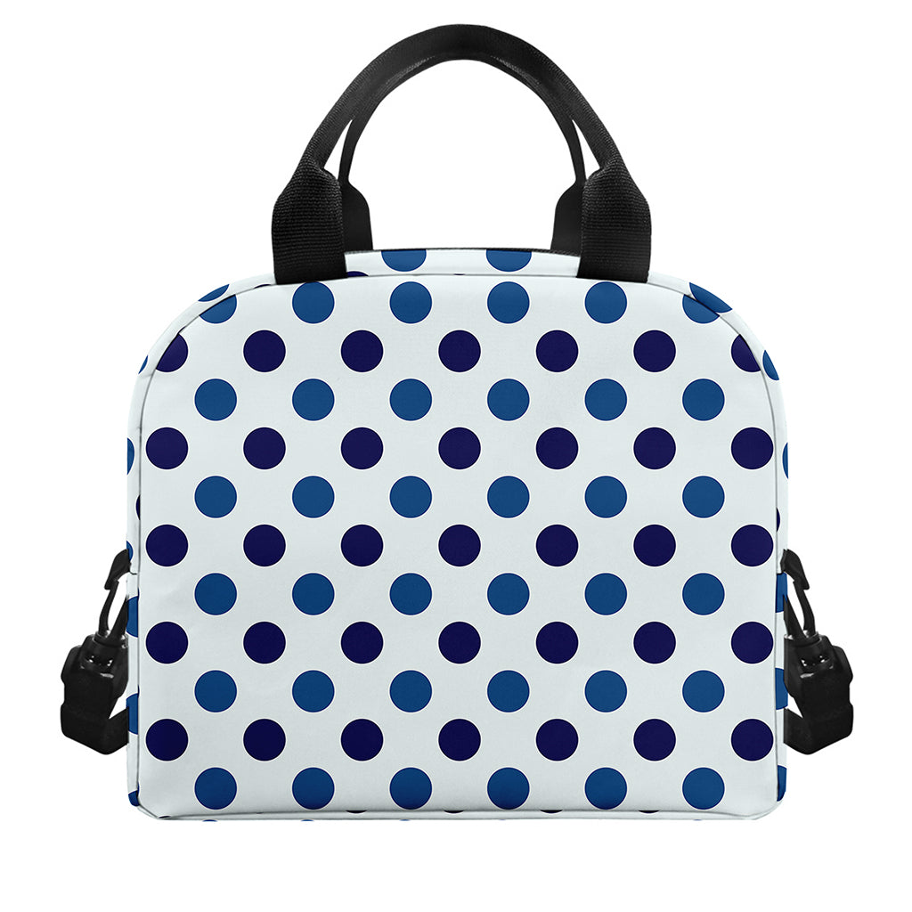 White And Blue Polka Dot Pattern Print Insulated Lunch Bag