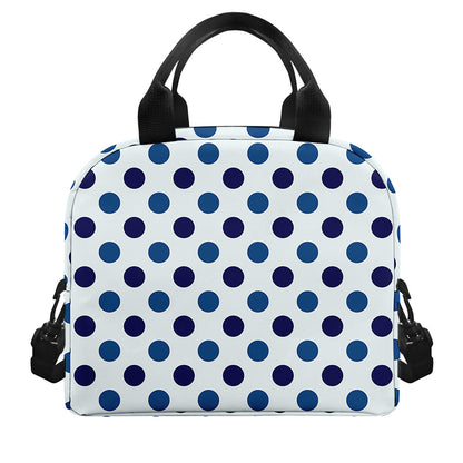 White And Blue Polka Dot Pattern Print Insulated Lunch Bag