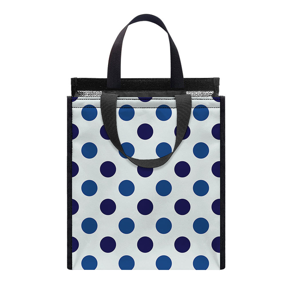 White And Blue Polka Dot Pattern Print Insulated Lunch Tote
