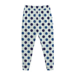 White And Blue Polka Dot Pattern Print Jogger Pants