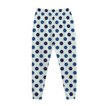 White And Blue Polka Dot Pattern Print Jogger Pants