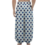 White And Blue Polka Dot Pattern Print Lantern Pants