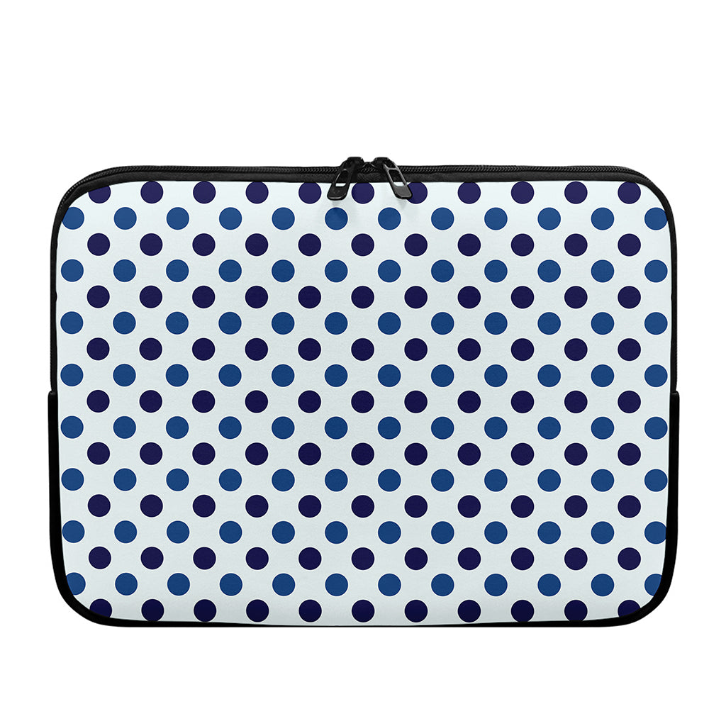 White And Blue Polka Dot Pattern Print Laptop Sleeve