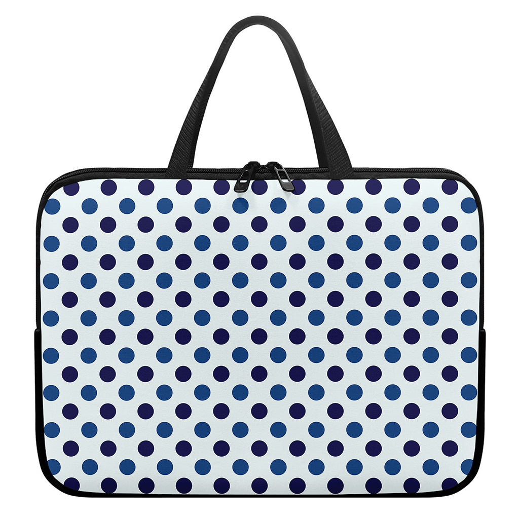 White And Blue Polka Dot Pattern Print Laptop Sleeve With Handle