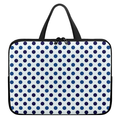 White And Blue Polka Dot Pattern Print Laptop Sleeve With Handle