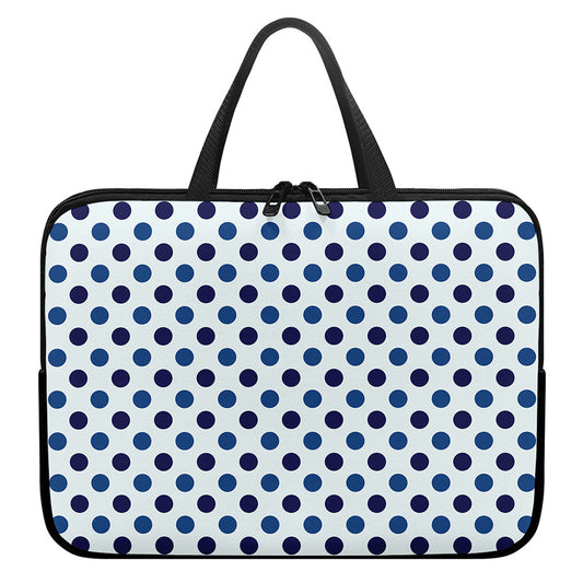 White And Blue Polka Dot Pattern Print Laptop Sleeve With Handle