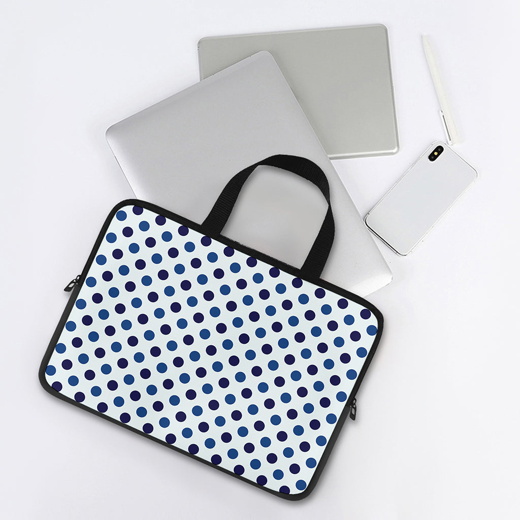 White And Blue Polka Dot Pattern Print Laptop Sleeve With Handle