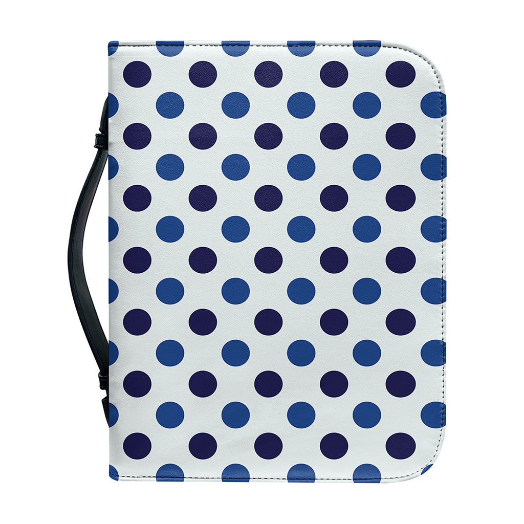 White And Blue Polka Dot Pattern Print Leather Bible Cover