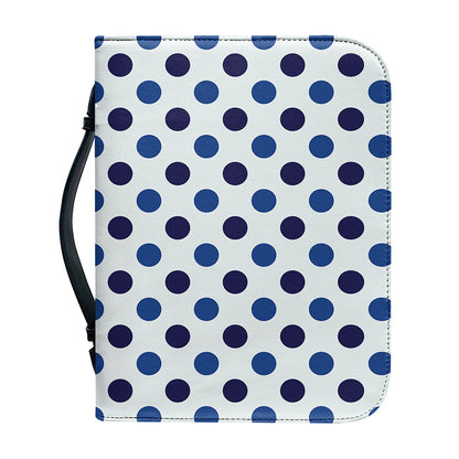 White And Blue Polka Dot Pattern Print Leather Bible Cover