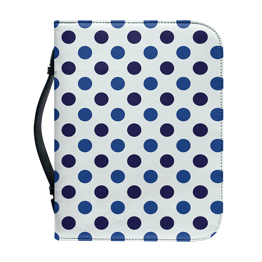 White And Blue Polka Dot Pattern Print Leather Bible Cover