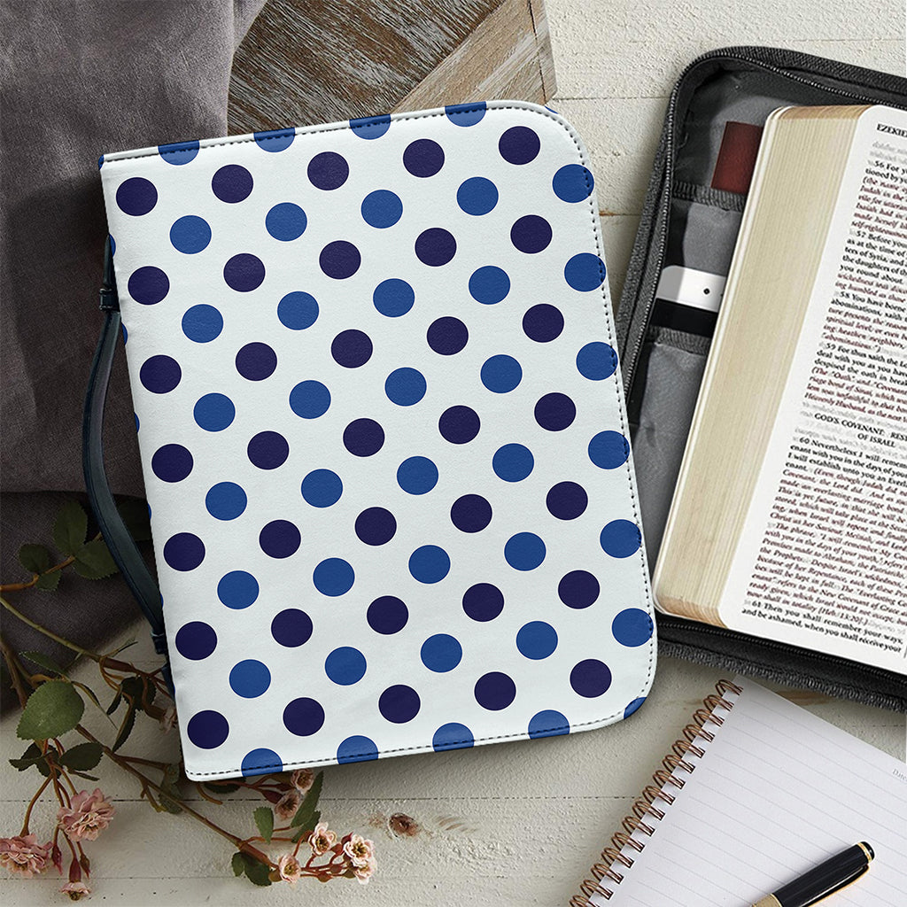 White And Blue Polka Dot Pattern Print Leather Bible Cover