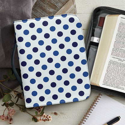 White And Blue Polka Dot Pattern Print Leather Bible Cover