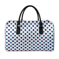 White And Blue Polka Dot Pattern Print Leather Duffel Bag