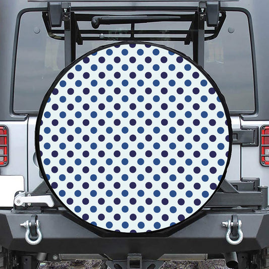 White And Blue Polka Dot Pattern Print Leather Spare Tire Cover