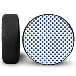 White And Blue Polka Dot Pattern Print Leather Spare Tire Cover