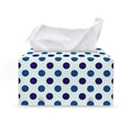 White And Blue Polka Dot Pattern Print Leather Tissue Box Cover
