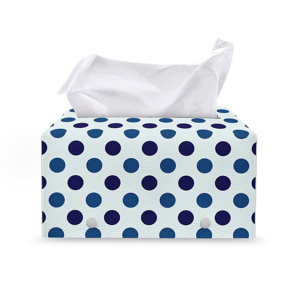 White And Blue Polka Dot Pattern Print Leather Tissue Box Cover
