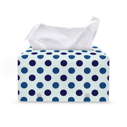 White And Blue Polka Dot Pattern Print Leather Tissue Box Cover