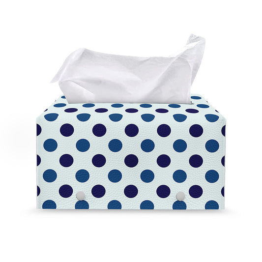 White And Blue Polka Dot Pattern Print Leather Tissue Box Cover