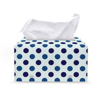 White And Blue Polka Dot Pattern Print Leather Tissue Box Cover