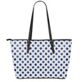 White And Blue Polka Dot Pattern Print Leather Tote Bag With Zipper
