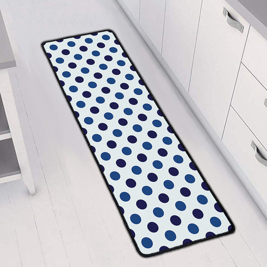 White And Blue Polka Dot Pattern Print Long Kitchen Mat