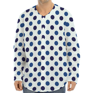 White And Blue Polka Dot Pattern Print Long Sleeve Baseball Jersey