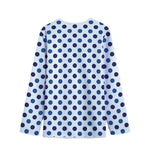 White And Blue Polka Dot Pattern Print Long Sleeve Short Coat