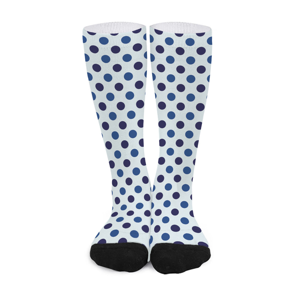 White And Blue Polka Dot Pattern Print Long Socks