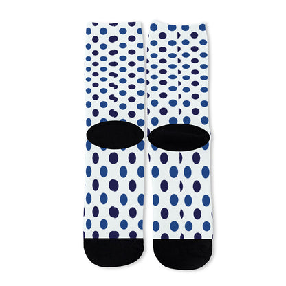 White And Blue Polka Dot Pattern Print Long Socks