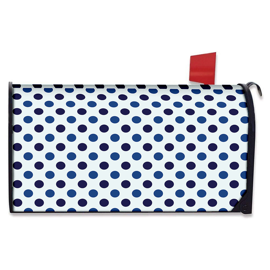 White And Blue Polka Dot Pattern Print Mailbox Cover