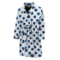 White And Blue Polka Dot Pattern Print Men's Bathrobe