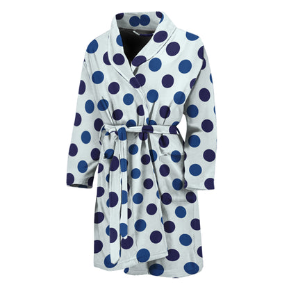 White And Blue Polka Dot Pattern Print Men's Bathrobe