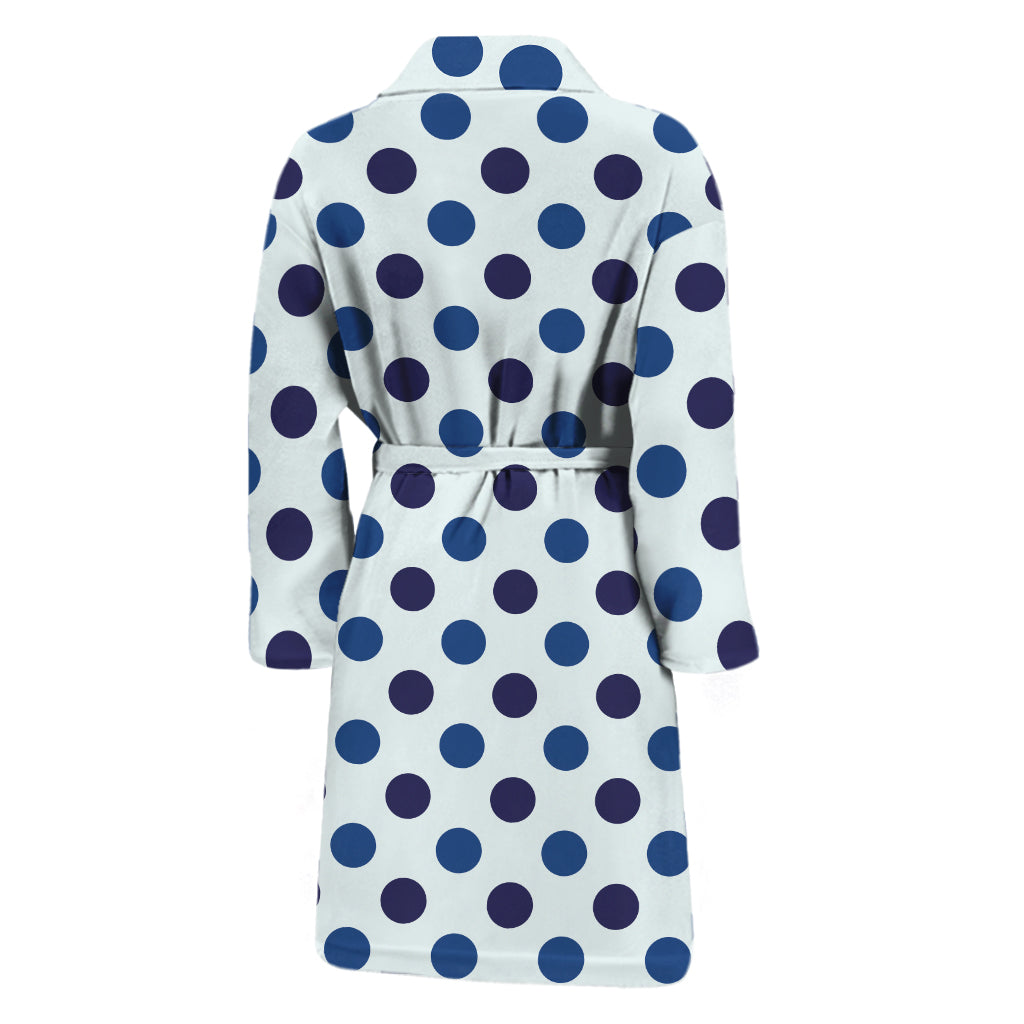 White And Blue Polka Dot Pattern Print Men's Bathrobe