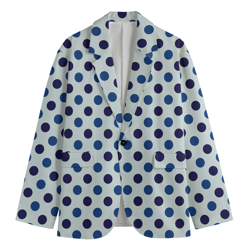 White And Blue Polka Dot Pattern Print Men's Blazer