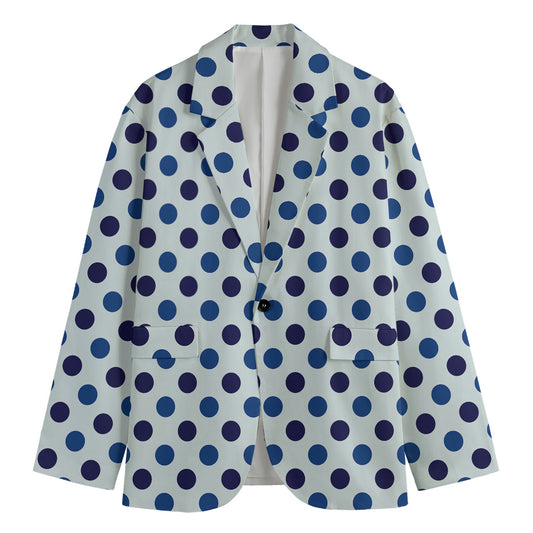 White And Blue Polka Dot Pattern Print Men's Blazer