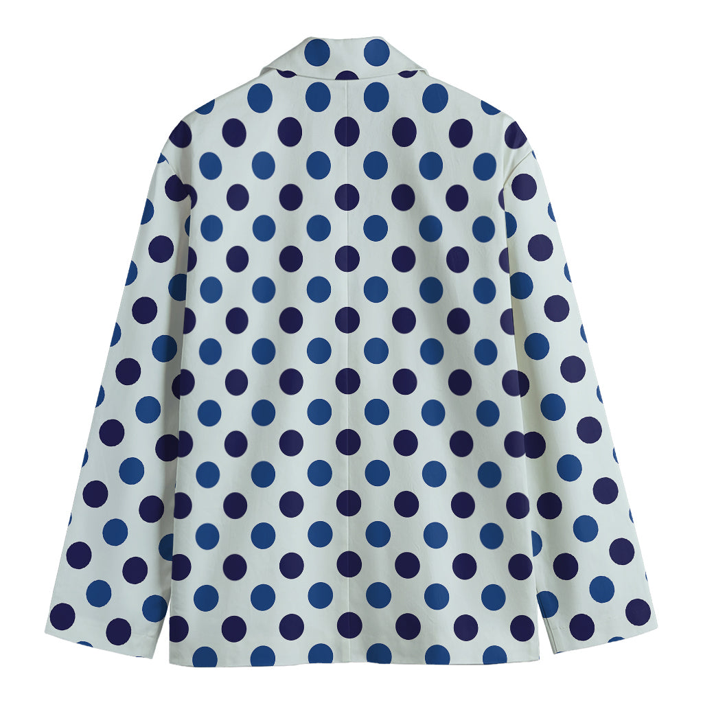 White And Blue Polka Dot Pattern Print Men's Blazer