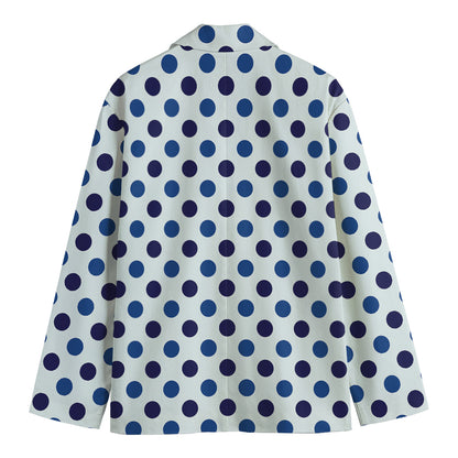 White And Blue Polka Dot Pattern Print Men's Blazer