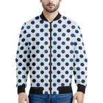 White And Blue Polka Dot Pattern Print Men's Bomber Jacket