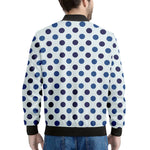 White And Blue Polka Dot Pattern Print Men's Bomber Jacket